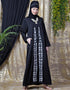 Dubai Front Embroidered Zip At Neck Nida Abaya White